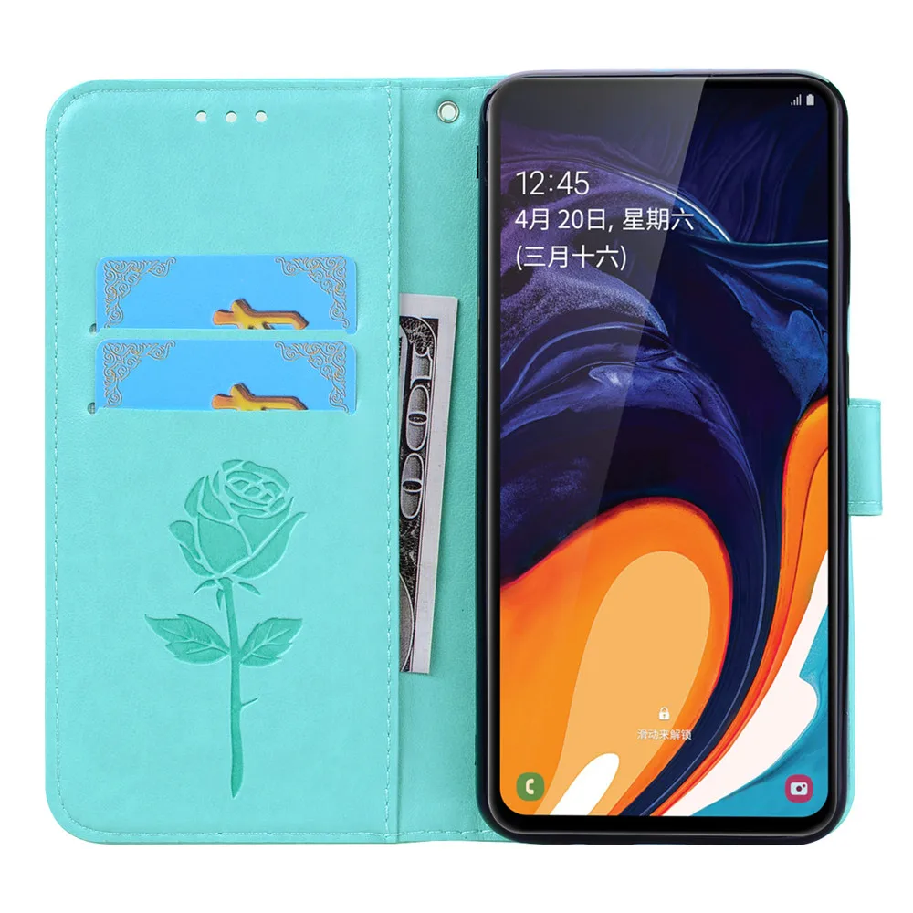 For Samsung Galaxy A60 Case Flip 6.3 inch 3D Flower Pattern Leather Wallet Case on for SAMSUNG Galaxy A60 A 60 SM-A6060 Cover