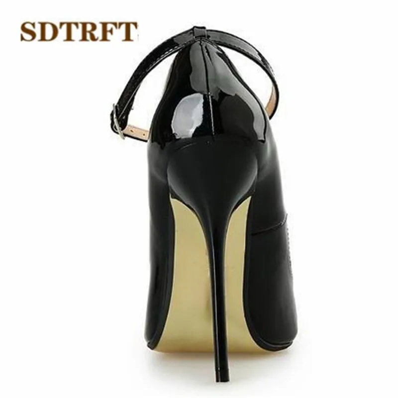 SDTRFT US9-14 15 16 17 18 Spring Gold Bottoms Patent Leather shoes Red Ankle Strap Pointed Toe Wedding pumps Crossdresser Mujer