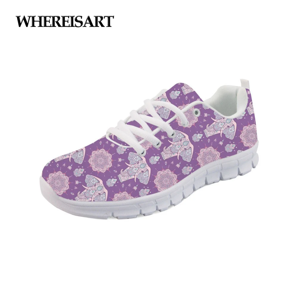 

WHEREISART Cute 3D Floral Elephant Pattern Women's Flats Shoes Woman Spring Summer Comfortable Breathable Mesh Shoes for Ladies
