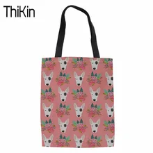 THIKIN Женская Холщовая Сумка, ручная работа, хлопок, питбультерьер, печать, школьная, дорожная, для женщин, складная, длинная, через плечо, сумки для покупок