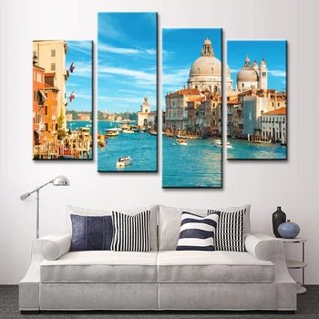 

4 Pcs Classic Modern The City of Venice Wall Painting Combined Canvas Home Room Decor Art Picture Unframed