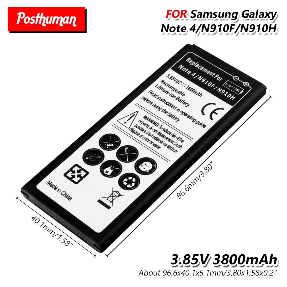 3 85 В 3800 мАч для Samsung Galaxy Note 4 N910F N910H N910T N910G|Перезаряжаемые батареи| |