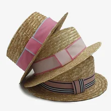 3 розовый ribbonp круглый соломенная шляпа с плоским верхом для детей для девочек летняя пляжная шляпа отдых путешествия на открытом воздухе
