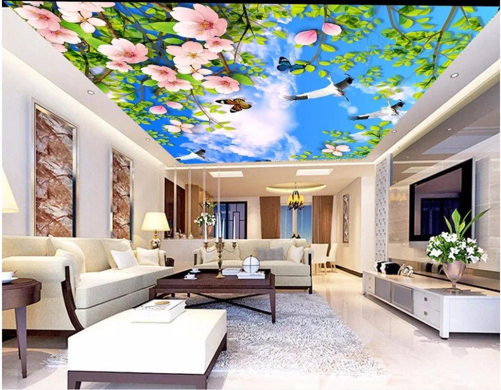 Custom 3d Ceiling Murals Wallpaper Plants And Flowers And Blue Sky And White Clouds 3d Wall Murals Wallpaper For Living Room Ceiling Murals Wallpaper Wallpapers For Living Room3d Wall Murals Wallpaper Aliexpress