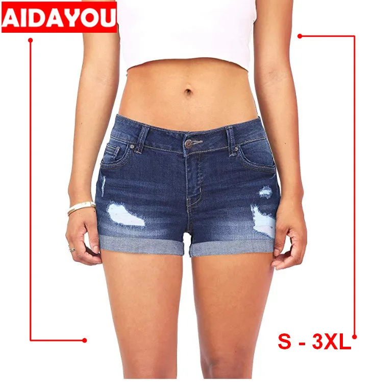

Denim Shorts for Body Enhancing Womens Juniors middle Waist distressed shorts with a cuffed hem Push Up Butt Lifting ouc404