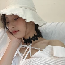 Korean fashion girl retro lace flower petals pearl choker necklace chain wild clavicle chain collar lace faux pearl design flower shape choker necklace