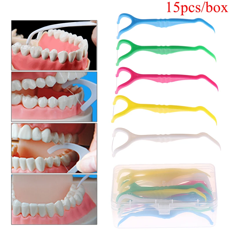 15pcs Reusable Y Shape Dental Flosser Interdental Brush Cleaner Teeth Stick Toothpicks Floss Pick Oral Health Care