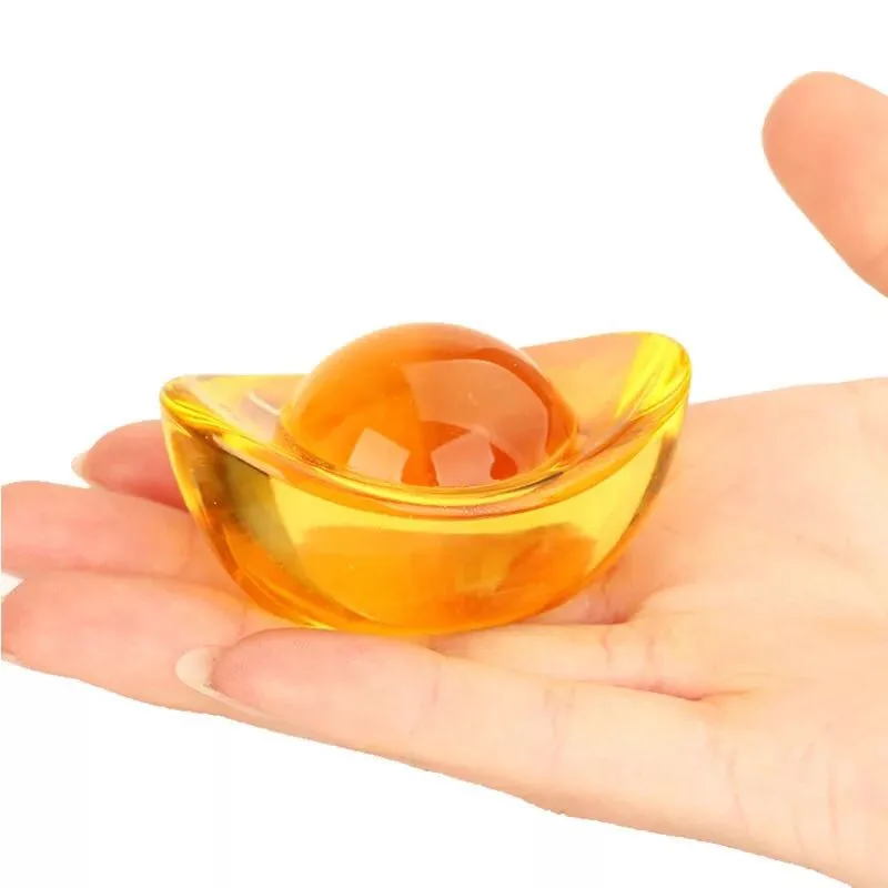 

5 Pieces Feng Shui Chinese Yellow Crystal Glass Gold Ingots Paperweight Lucky Home Decoration Family Fashion Gift 25/30/ 35mm