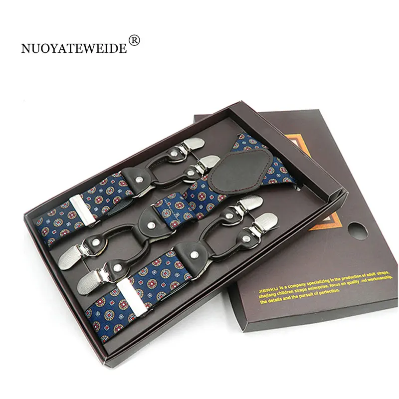 

Fashion Suspenders leather 6 clips Braces Male Casual Suspensorio Tirante Trousers Strap Father/Husband's Gift bretels mannen