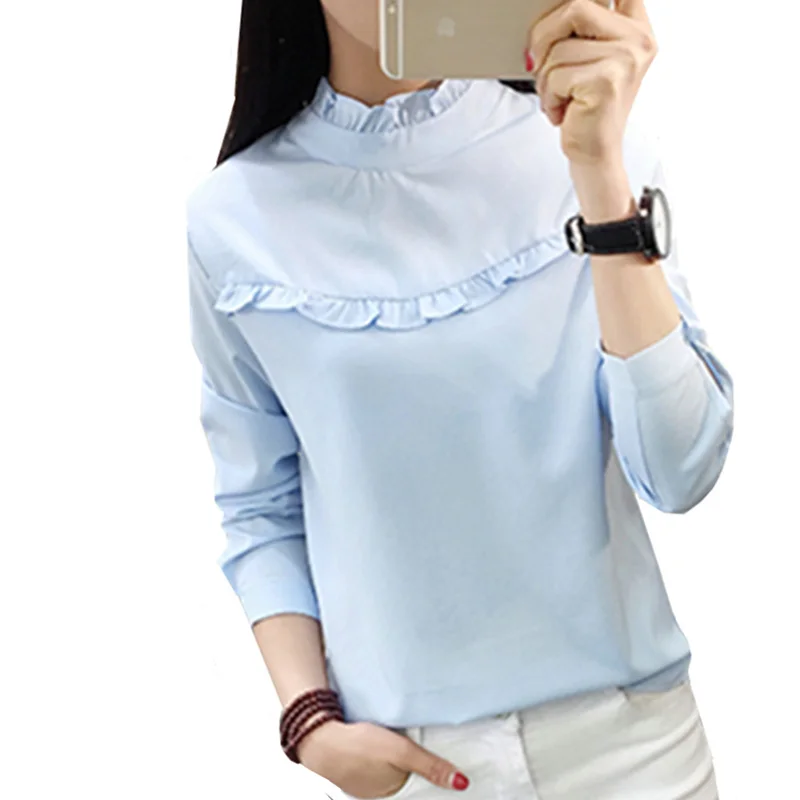 

2019 New Hot Women Blouse White Shirt Top Femme Casual Stand Long Sleeve OL Work Sliod Blouses Women's Blusa Shirts