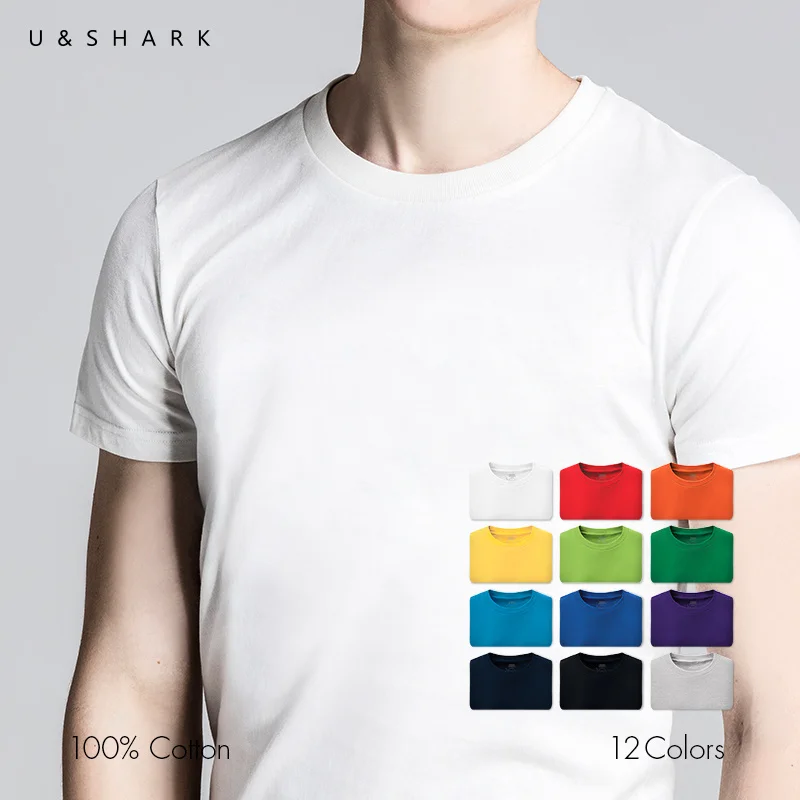 U & SHARK летняя Базовая черная футболка Homme с коротким рукавом облегающие хлопковые