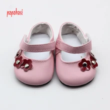 1pair Pink Flower PU Dolls Shoes Fits For 18inch American girl Dolls mini Boot Accessories