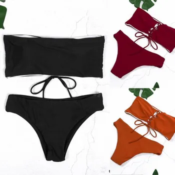 

GLANE Women Summer Swimwear Bikini Set Push-up Padded Bra Bathing Suit Swimsuit Lot Lady Swimming Biquini Suits Russia