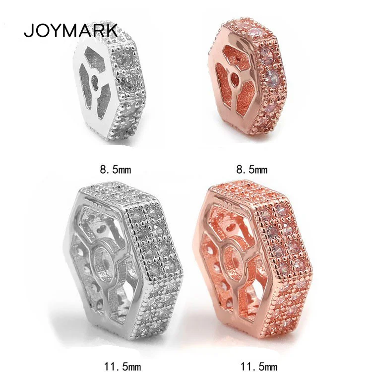 9mm 12mm Rhombic CZ Micro Pave Zircon 925 Solid Sterling Silver Spacer Beads Fine Jewelry