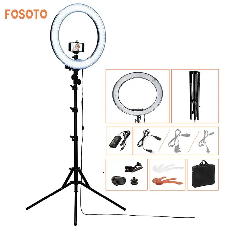 FOSOTO RL 18 240LED 5500K Dimmable Photography Photo Studio Phone Video Ring Light Lamp font b