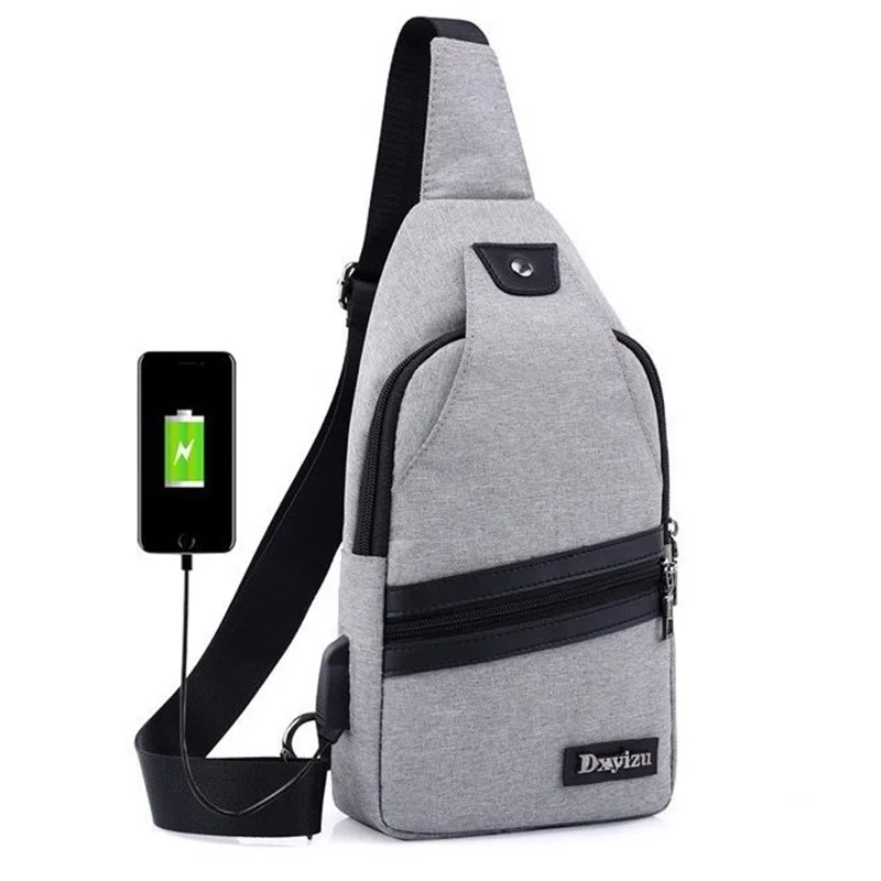 New USB Design Chest Bag Women Backpacks Men Sling Bag Crossbody One Shoulder Strap Rucksack ...