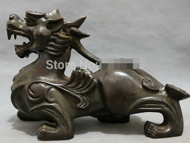 

free shipping 9" Chinese Bronze FengShui Kylin PiXiu Dragon Head Statue Animals Sculpture