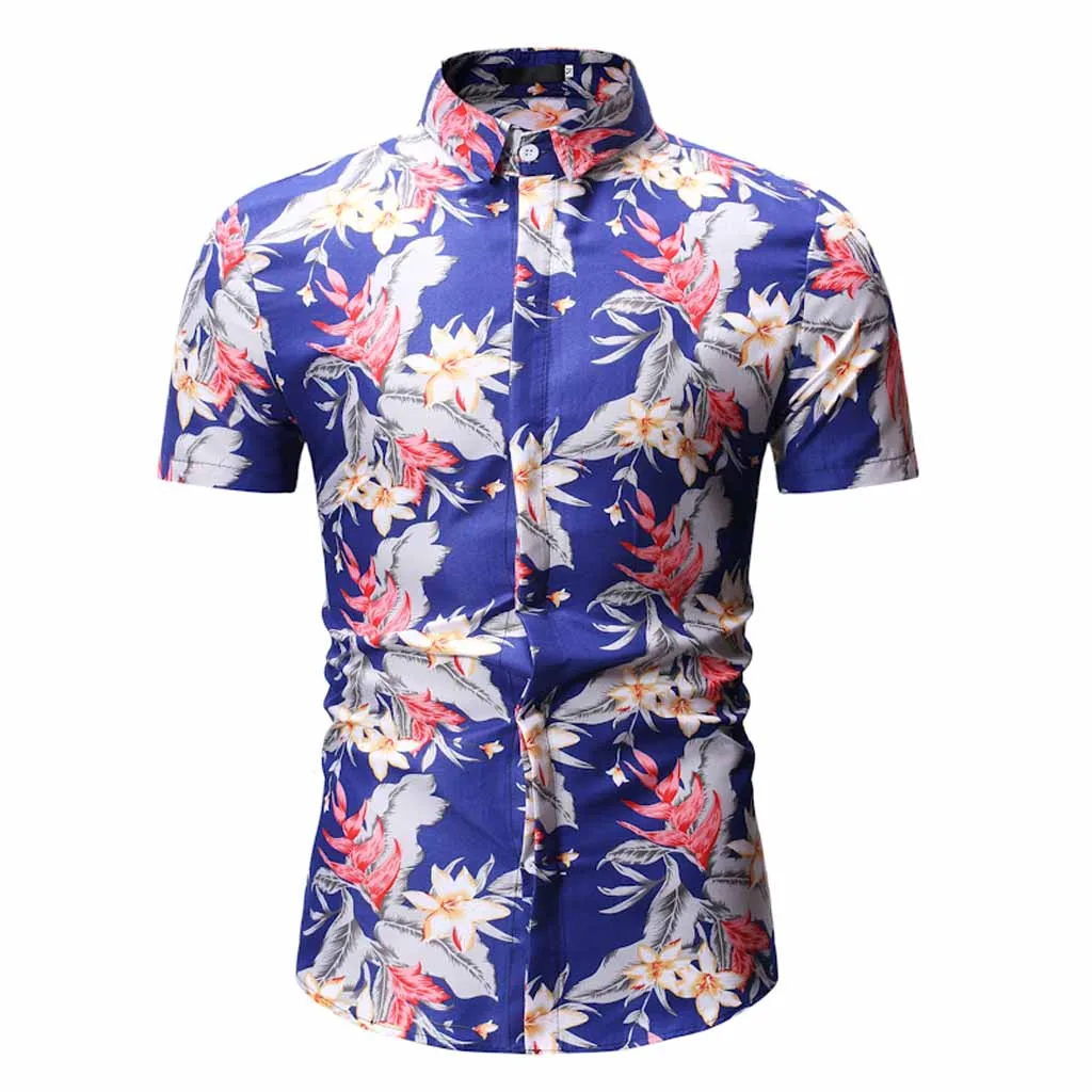 Для мужчин; новые летние модный принт Повседневное на пуговицах мягкие с коротким рукавом пляжный тонкая рубашка Топ рубашки с коротким