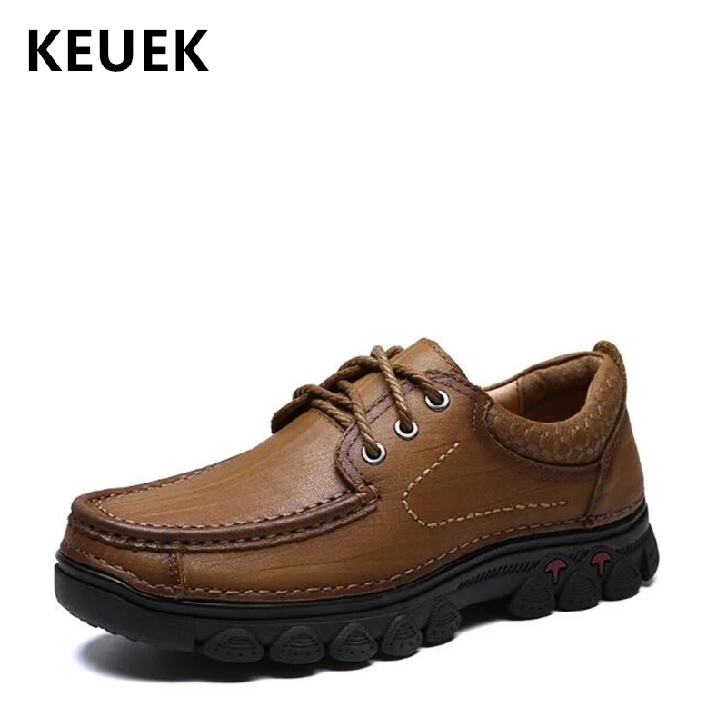 

Spring Autumn Men Leather shoes Outdoor Genuine leather Comfortable Casual shoes Lace-Up Male Flats Non-slip Wear resistant 02A