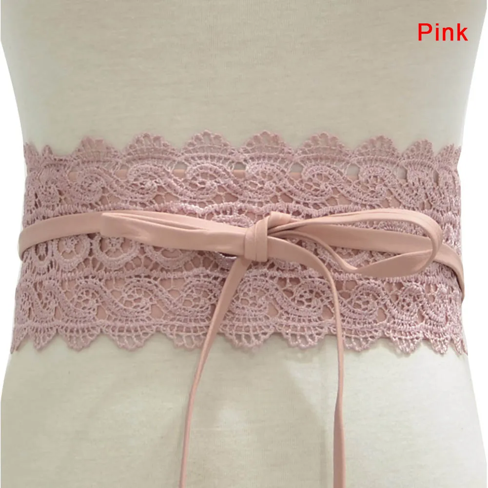 Pink Горячая 1 шт. женское платье пояс кружева широкий пояс PU украшение модный поясной ремень-B5 - Цвет: Pink