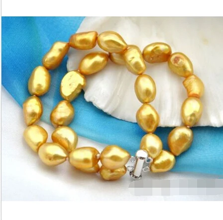

2strands 8" 11x16mm baroque golden freshwater pearl bracelet @^Noble style Natural Fine jewe FREE SHIPPING