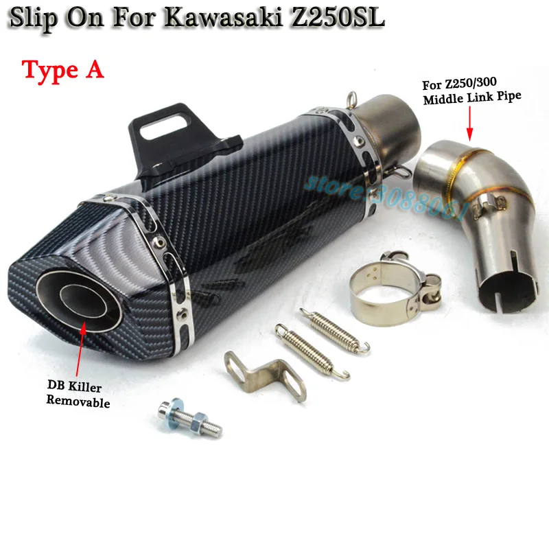 For Z250SL A Слипоны для z250 z300 мотоцикл выхлопной Изменение среднего звена Трубы Лазерная глушитель дБ убийца для Kawasaki ninja250 ninja300 z250sl - Цвет: For Z250SL A