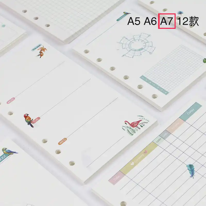 45 Sheets A7 A6 A5 Pure Color Simple 6 Hole Loose-Leaf Notepad for core Inner Hand Account Planner Refills School Office Supply