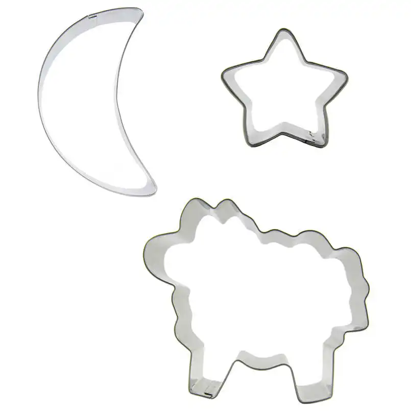 

Stars, Moon, Sheep shape 3 pieces biscuit cutting molds, baking tools, cake decorating soft candy tools.