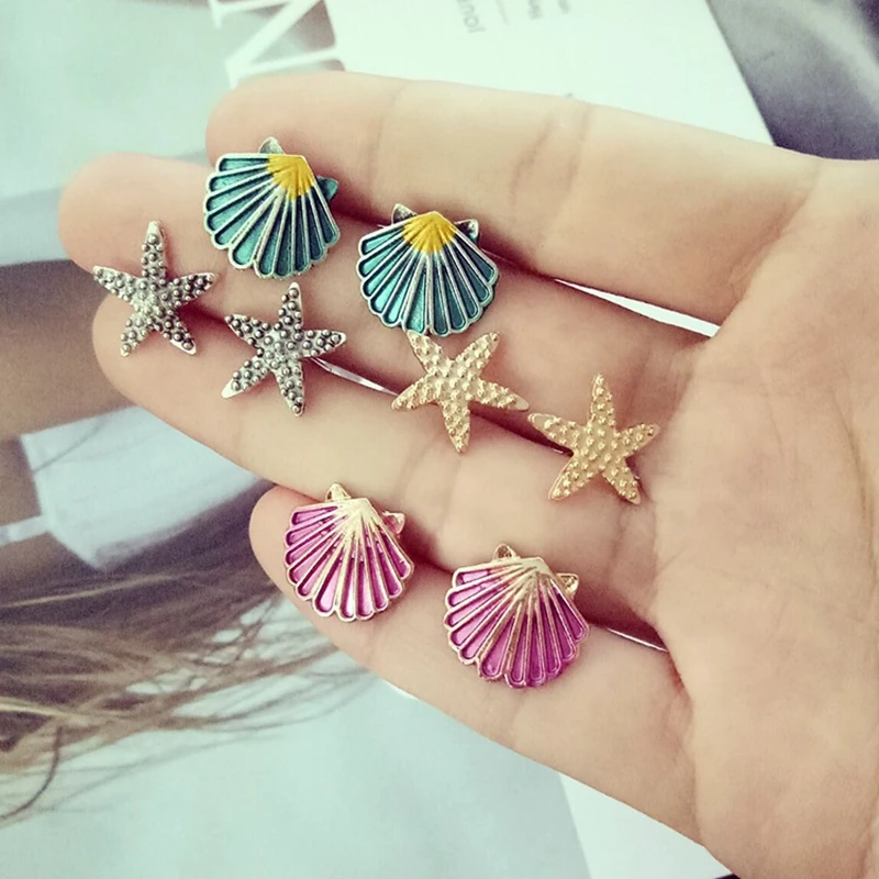 

Fashion Design Small Shell Earrings For Women Beach Color Stud Earrings Brincos Unique Earrings Little Mermai Jewelry