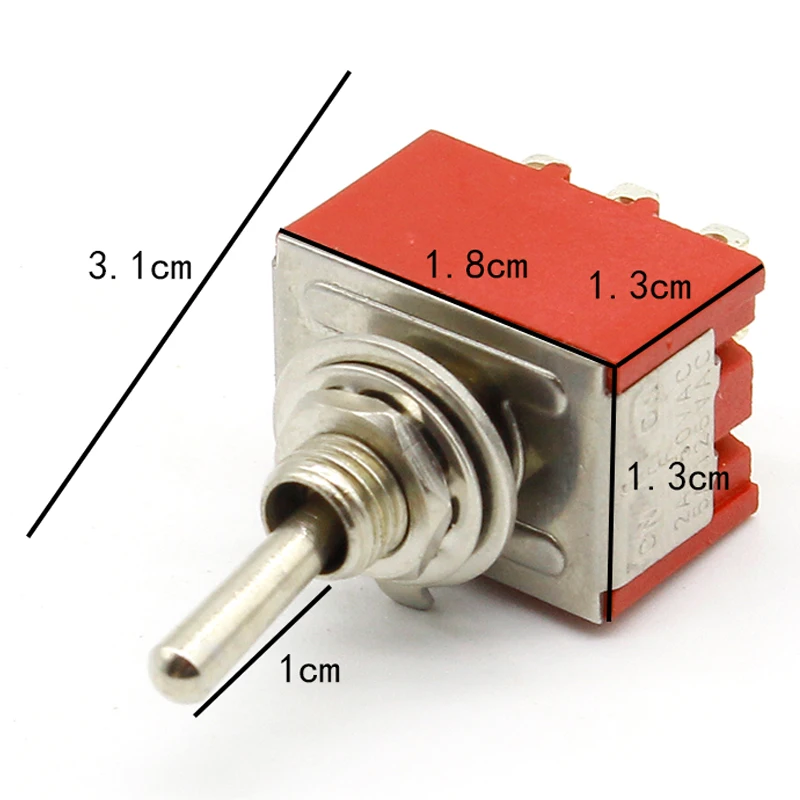 1 шт. красный 9 Pin ВКЛ.-ВЫКЛ.-ВКЛ.-ВКЛ. 3 положения мини-тумблер AC 6A/125V 3A/250V