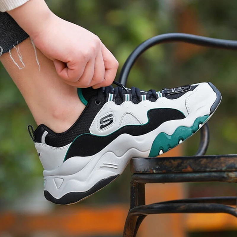 Женские кроссовки на платформе Skechers D'lites белые и зеленые повседневные высоком