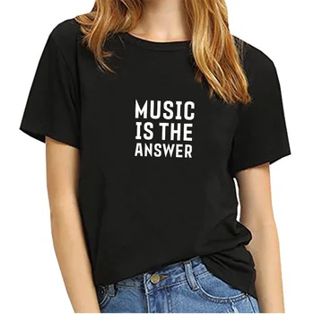 

ONSEME MUSIC IS THE ANSWER Letters Print Cotton t shirt women female T-shirt simple solid color tshirt for Lady tops tee Q-205