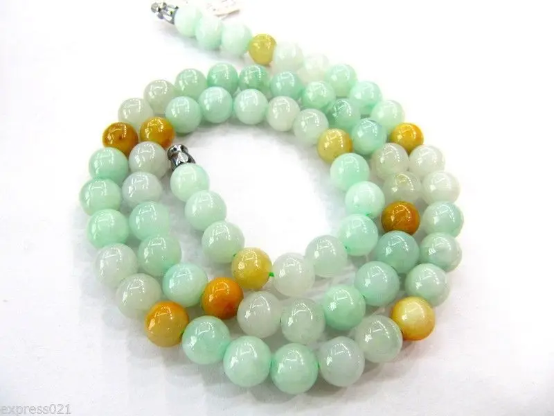 

huij 001292 Rare A Grade 100% Natural Rainbow Jade/Jadeite Lucky Beads Necklace