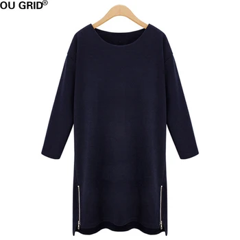 

Black&Dark Blule Knitted Sweater 2016 New Fashion Winter Autumn Women's Plus Size Zipper Long Knit Pullover Sweater Dress