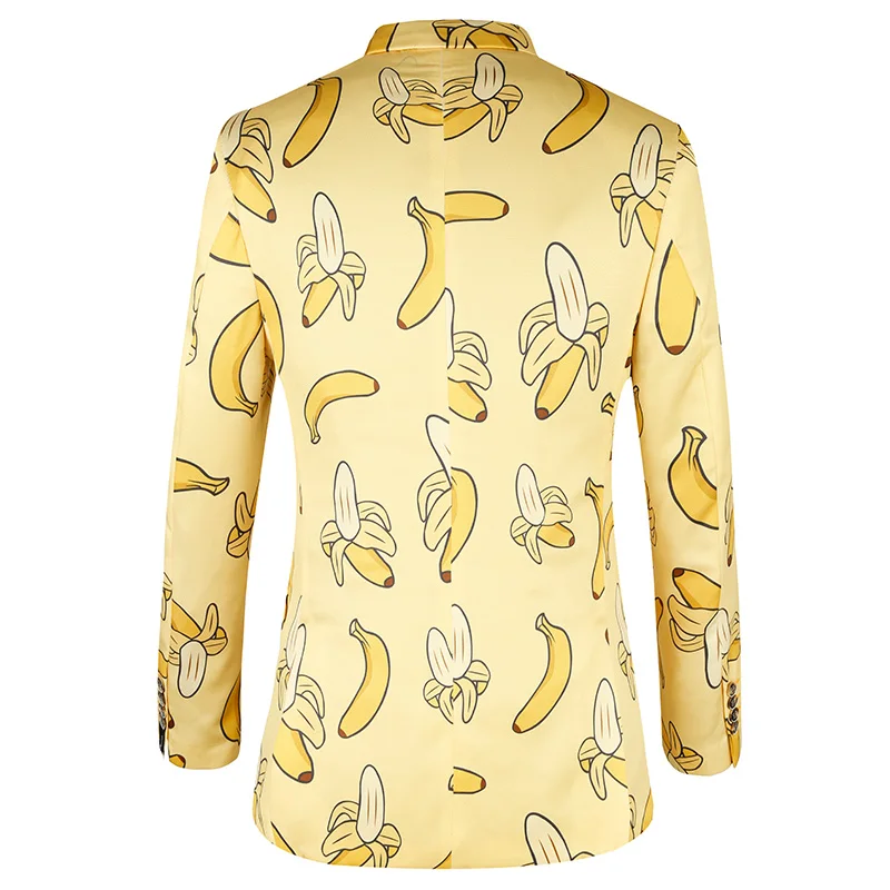 2019 Men Suit Jacket Casual Banana Pattern Fashion Yellow Men Suit Blazer High Quality Brand Jacket Men Plus Euro Size 44-58