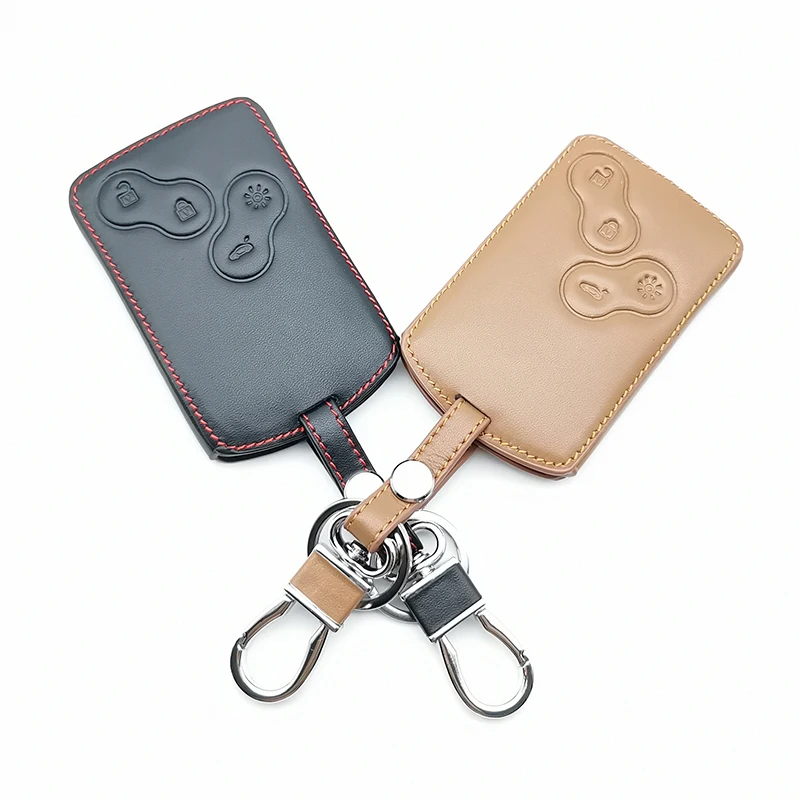 

Hot Sale Soft Texture Leather Key Holder Fob Cover for Renault Clio Megane Logan 2 3 Scenic Koleos 4 Buttons Smart Keyless