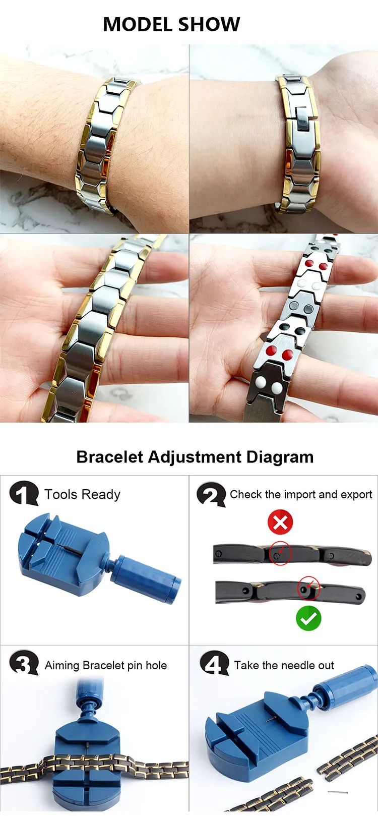 FINE4U B065 Men's Health Bracelets& Bangles 316L Stainless Steel Charm Bracelets For Men Energy Magnetic Germanium Bracelet