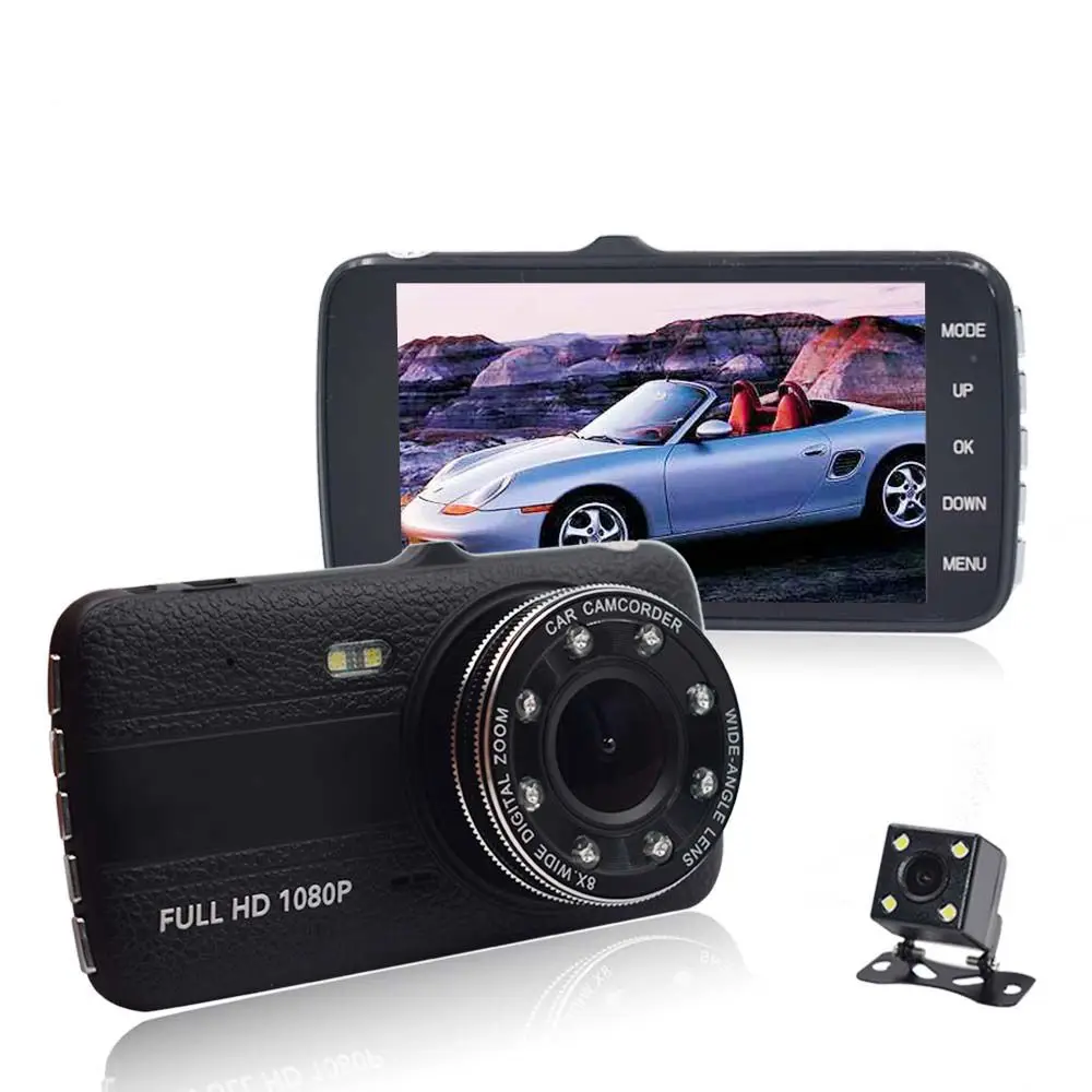 

Car DVR Original 4.0 Inch IPS Screen 8 LED lights camera dual lens rear view Camera Dash Camera Full HD 1080P Video Dash Cam