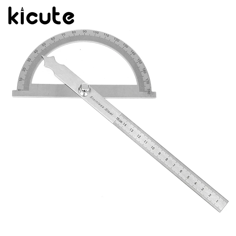 

Kicute Excellent 0-180 Degree Stainless Steel Round Head Rotary Angle Protractor Ruler With 15cm Straight Ruler Measuring Tool