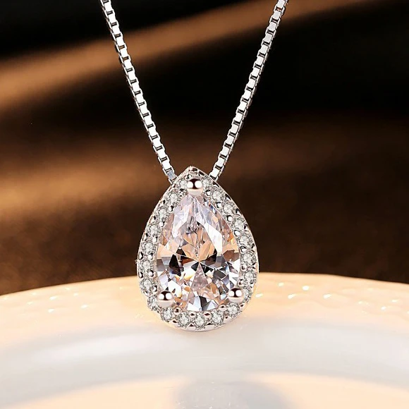 

Cute Female Crystal Zircon Stone Necklace New Fashion Wedding Jewelry Boho Big 925 Sterling Silver Choker Necklaces For Women