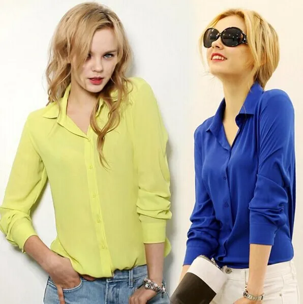 Женские блузки на пуговицах 5 однотонных цветов новая рубашка с длинным рукавом женская шифоновая блузка женская тонкая одежда blusas feminina