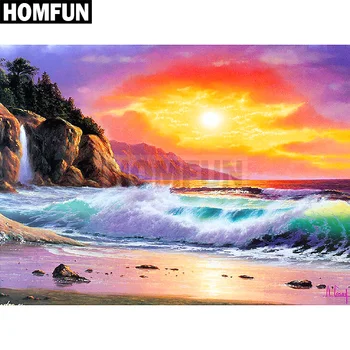 

HOMFUN Diamond Painting Cross Stitch "sunset beach" Full Square Round Diy 5d Diamond Embroidery Picture Rhinestone Art A00294