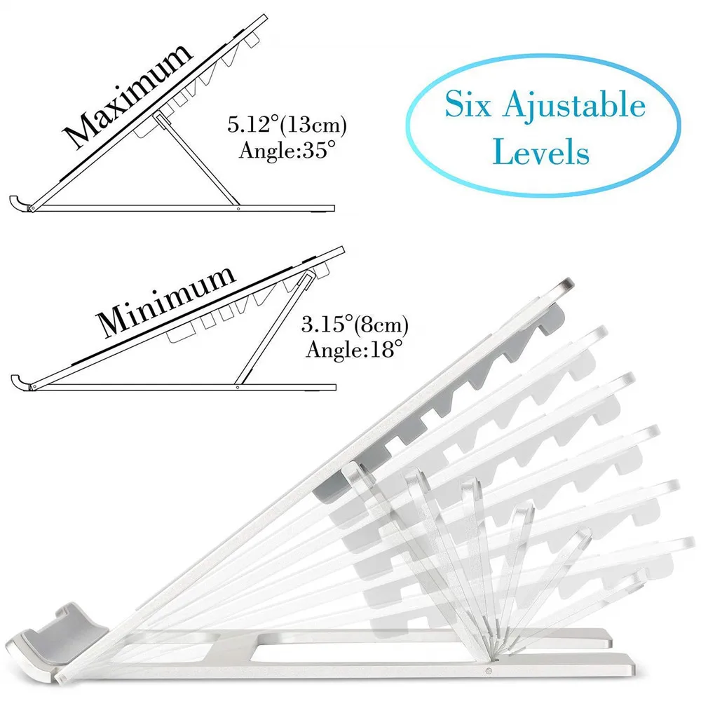  Folding Portable Metal Laptop Stand Viewing Angle 6 Height Adjustable Desktop Aluminum Alloy Bracke