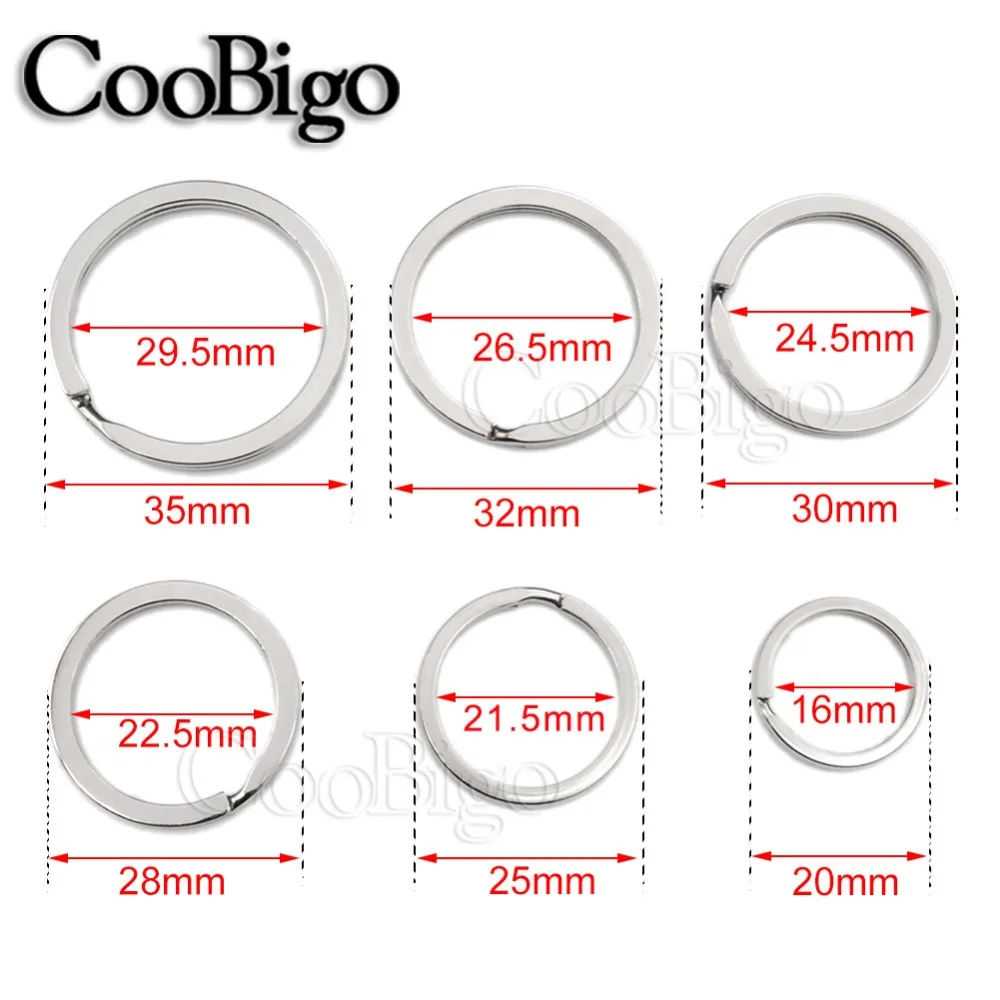 20 шт 6 размер покрытые круглые плоские Брелоки для ключей держатель для ключей Сплит o-кольца серебряные брелоки Аксессуары 20 мм~ 35 мм наружный диаметр