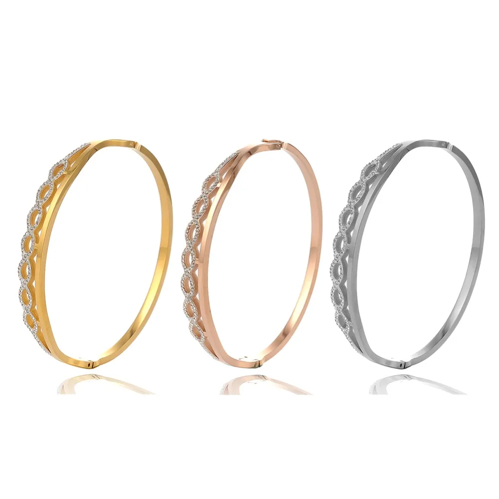 

Stainless steel bangle hollow rhinestone Sliding love cuff jewelry gold love Luxury Wedding Party Band women bracelet