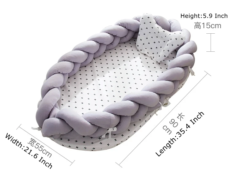 Ins Nordic Infant Nest Crib Bionic Bed With Knot Braid Bumper Folding Portable Baby Traveling Cot Bed Removable Kids Cradle (6)