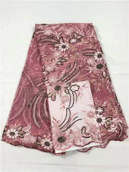 

Wonderful party/wedding dress material embroidery lace fabruc with beads and stones for lady dress QN105(5yards/lot)