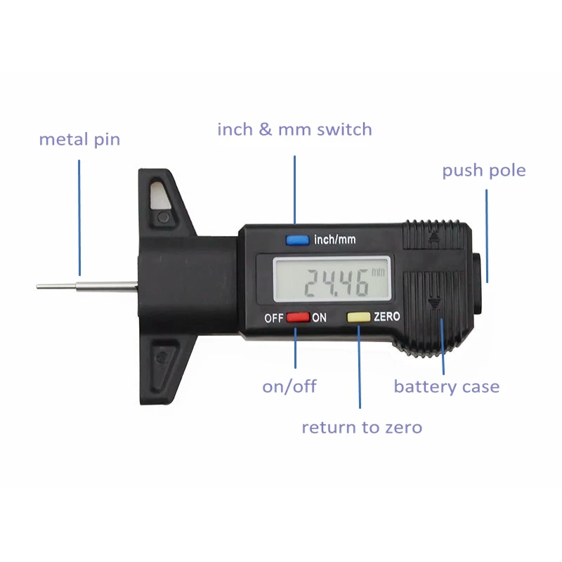 Цифровой автомобильный шиномонтажный измеритель глубины протектора, измеритель, инструмент, штангенциркуль, толщиномер, ЖК-дисплей, система мониторинга шин tpms