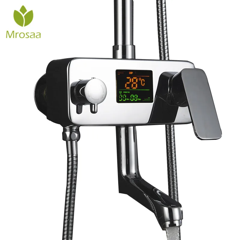 

Mrosaa Temperture Digital Display Shower Mixer Faucet Intelligent Chrome Water Powered No Battery Bathroom Faucet Water Diverter
