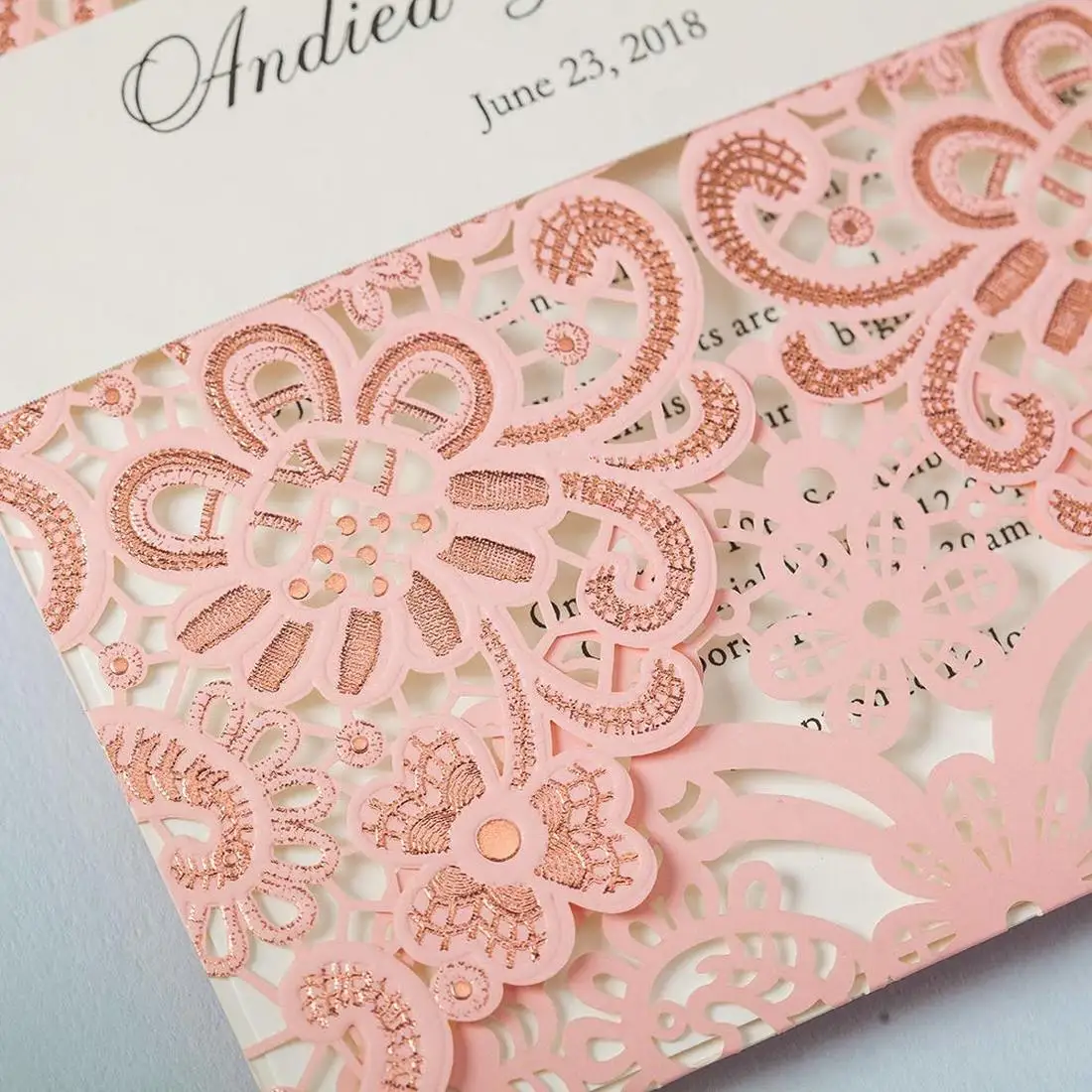  5 x 7inch 25Pcs Blush Pink Laser Cut Floral Wedding Invitations Blank Birthday Party Invitation Car - 32989525070